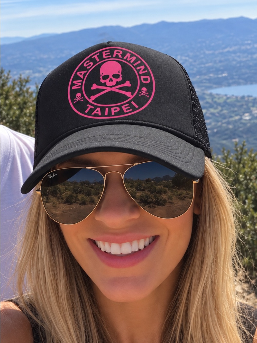 Mastermind Japan Black Trucker Hat with Pink Skull Taipei Logo